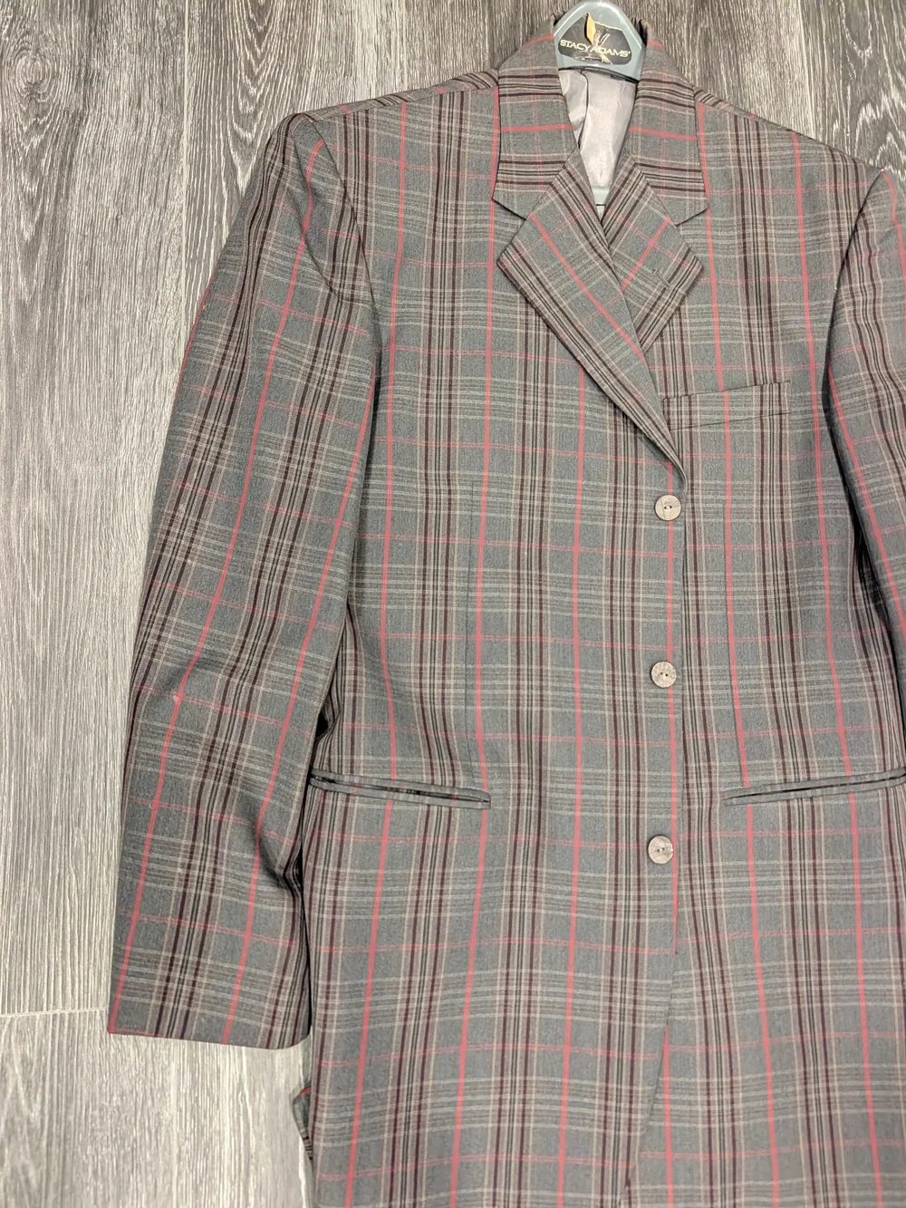 Stacy Adams Charcoal Plaid Blazer with Red Windowpane
